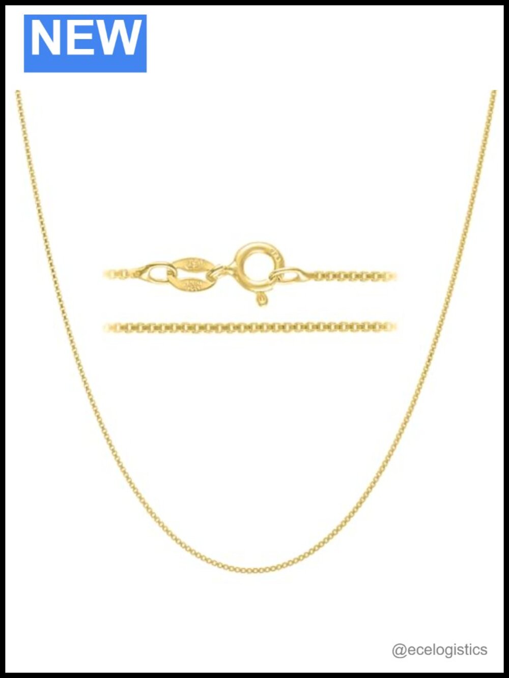 Diamond-Cut 1mm Box Chain Necklace 18K Gold Plated Over 925 Sterling Silver